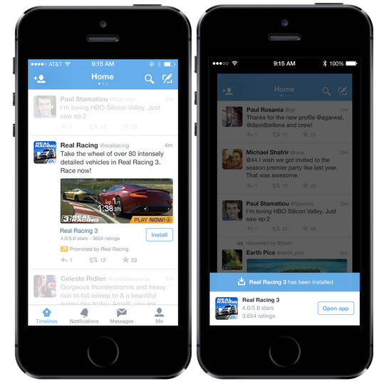 Twitter introduceert advertenties om mobiele app downloads te stimuleren