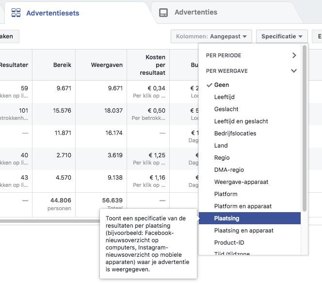 Het filteren van resultaten in het Facebook Advertentiebeheer